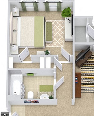 Crabtree 3D Crabtree 3D. 1 bedroom apartment. Kitchen with bartop open to living/dinning rooms. 1 full bathroom. Walk-in closet. Patio/balcony.